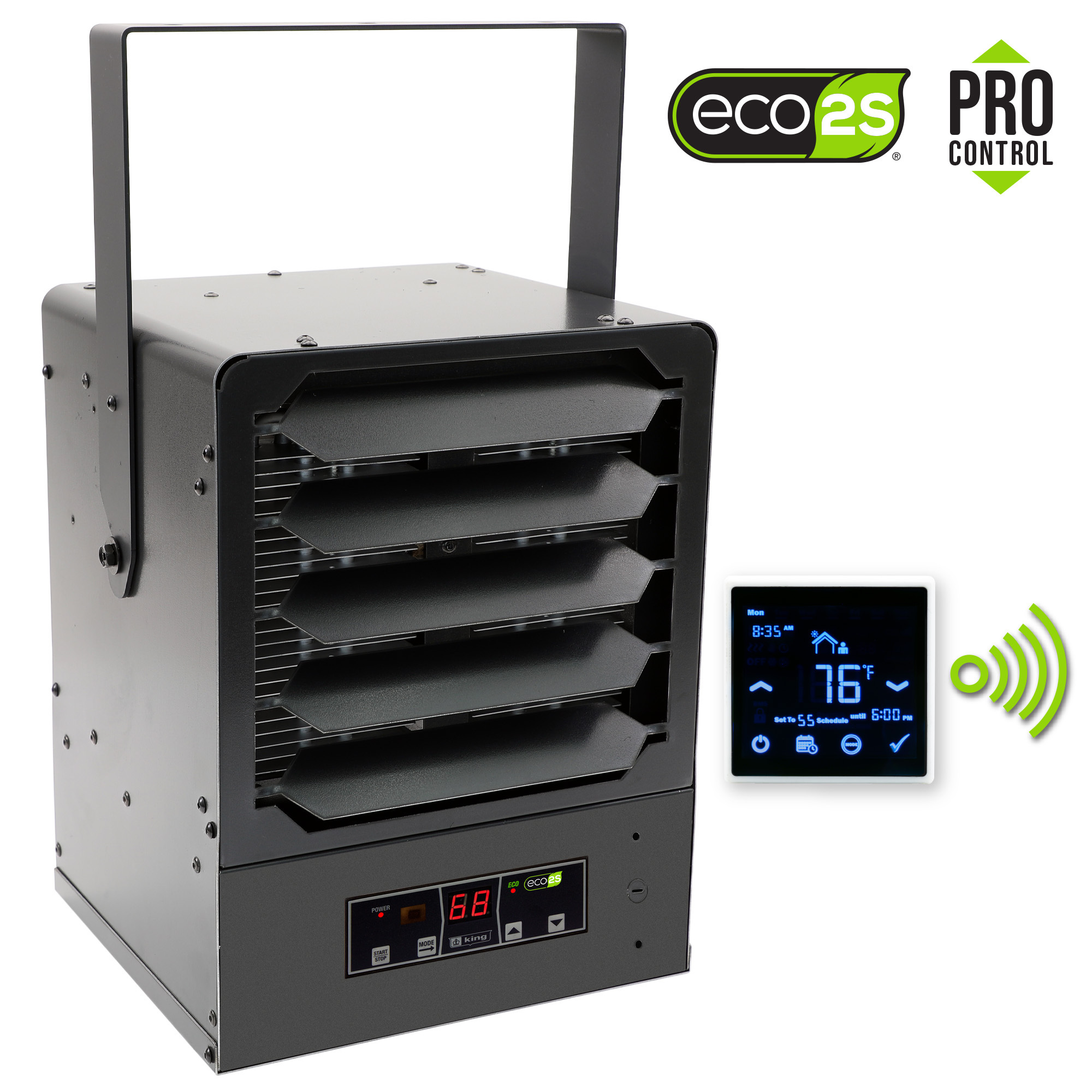 King Electric, KBP ECO2S Pro 7-Day Programmable 2-Stage Unit Heater, Heat Output 19454 Btu/hour, Heating Capability 570 ft², Model# KBP2406-1-MB-ECO2S-PRO